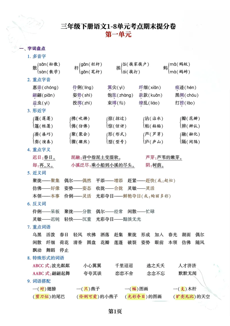 三年级下册语文1-8单元考点期末提分卷(1)_三年级上下册资料_小学三年级学习资料-25年更新版_3-02、小学三年级语文下册_3-2-1、学习资料、复习、知识点、归纳汇总