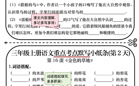 三年级上册重点考点默写小纸条_三年级上下册资料_三年级上册小红书同款资料_三年级(1)