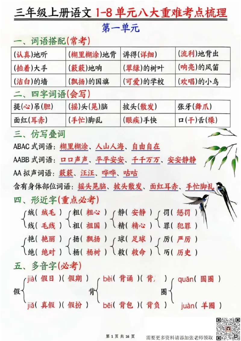 三年级上册语文八大重难考点梳理_三年级上下册资料_三年级上册小红书同款资料_语文