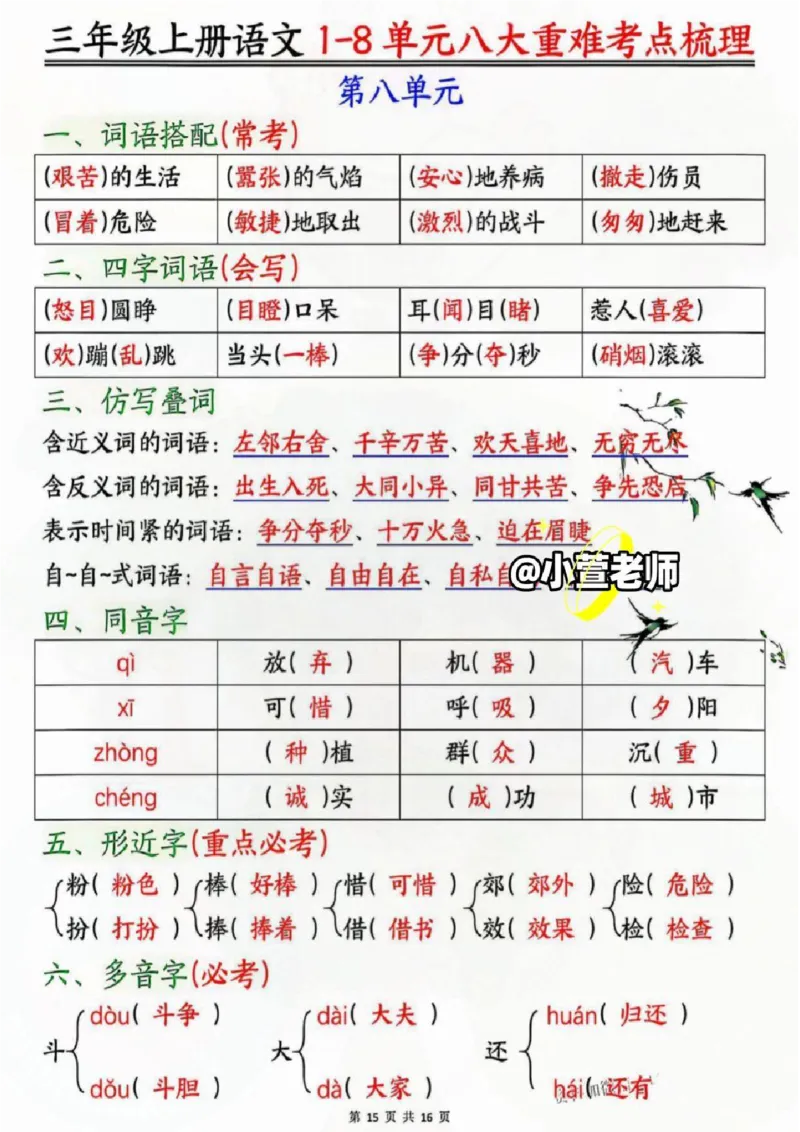 三年级上册语文八大重难考点梳理_三年级上下册资料_三年级上册小红书同款资料_语文
