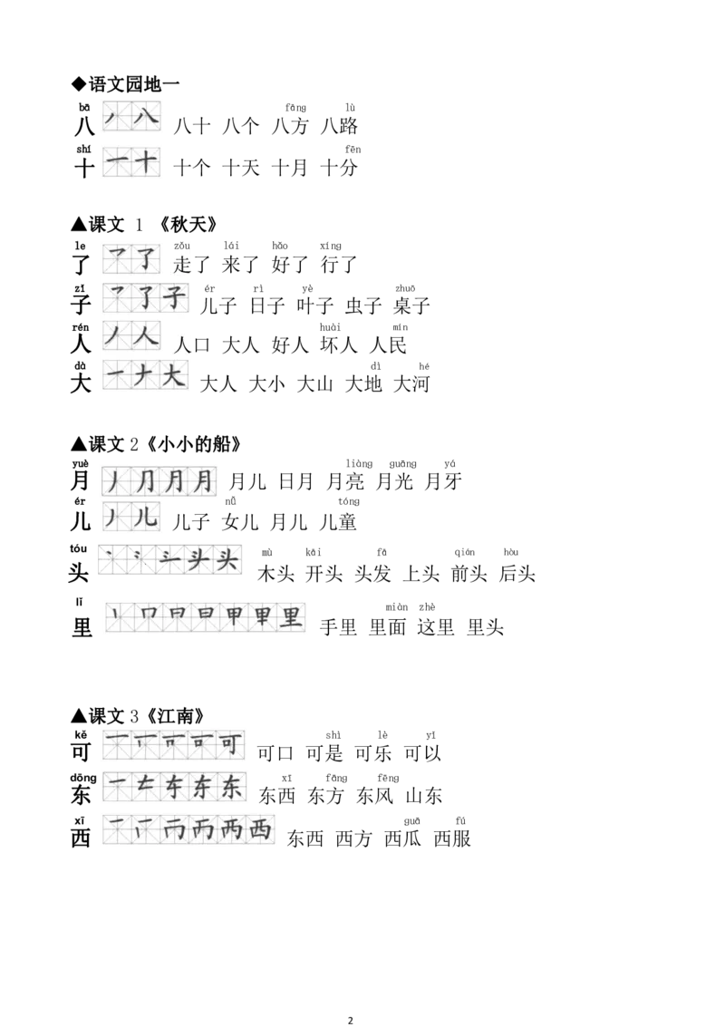 一（上）语文生字笔顺组词大全_一年级上下册资料_小学一年级学习资料-25年更新版_1-01、小学一年级语文上册_01、知识汇总_语文一（上）重点文件总汇
