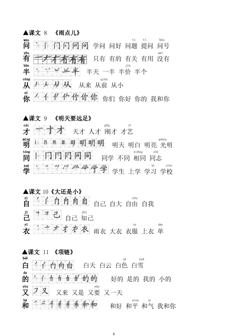 一（上）语文生字笔顺组词大全_一年级上下册资料_小学一年级学习资料-25年更新版_1-01、小学一年级语文上册_01、知识汇总_语文一（上）重点文件总汇