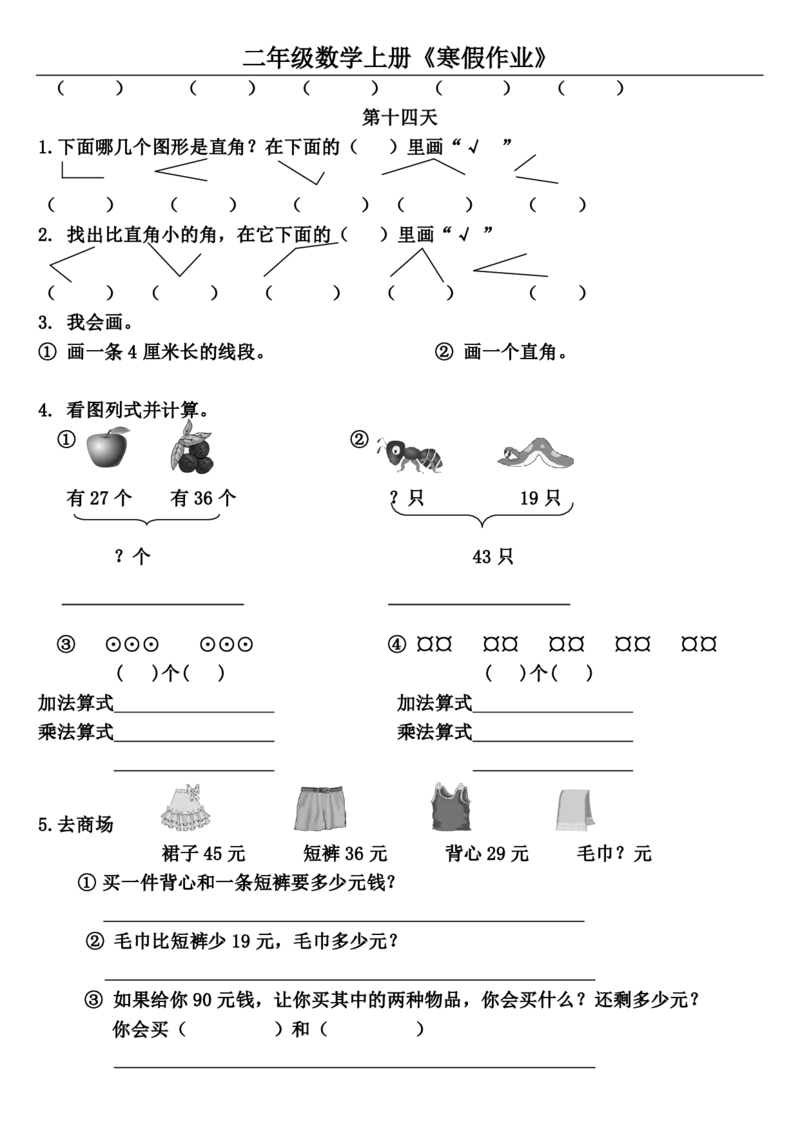 二年级数学通用版《寒假作业》20套全无答案_二年级上下册资料_小学二年级学习资料-25年更新版_2-11、寒、暑假大礼包_寒假大礼包