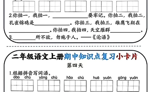 二年级语文上册期中知识点复习小卡片_二年级上下册资料_二年级上册小红书同款资料_二年级