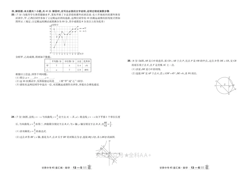 2026《中考数学45套》甘肃_2026《中考》数学、英语、物理+化学安徽、河北、河南、山西、辽宁、湖北_2026《中考数学45套》全国地方版
