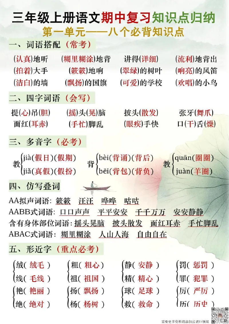 三年级语文上册期中复习知识点归纳_三年级上下册资料_三年级上册小红书同款资料_三年级(1)