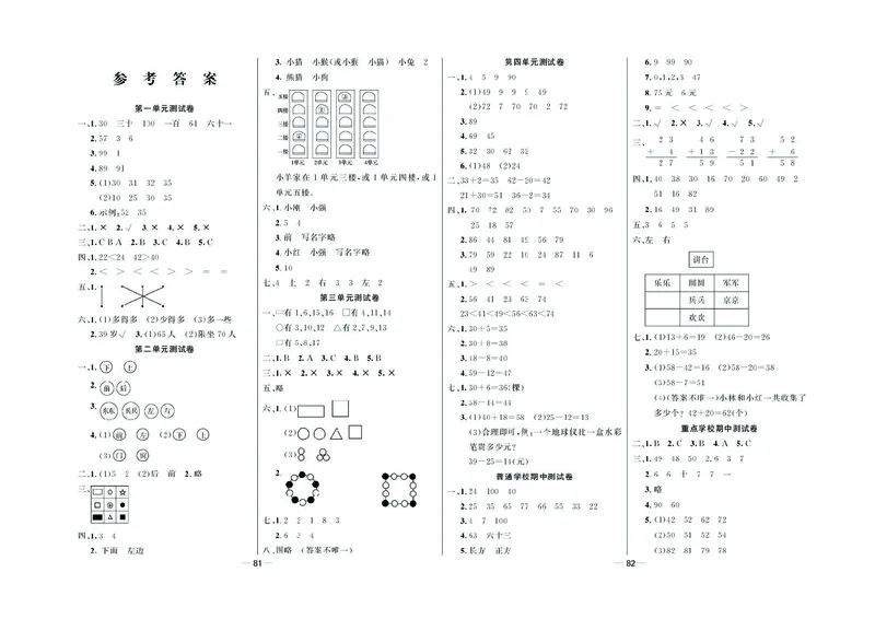 《金考100学用》数学1年级下册（XS）_一年级上下册资料_小学一年级学习资料-25年更新版_1-04、小学一年级数学下册_1-4-2、练习题、作业、试题、试卷_西师版_电子册