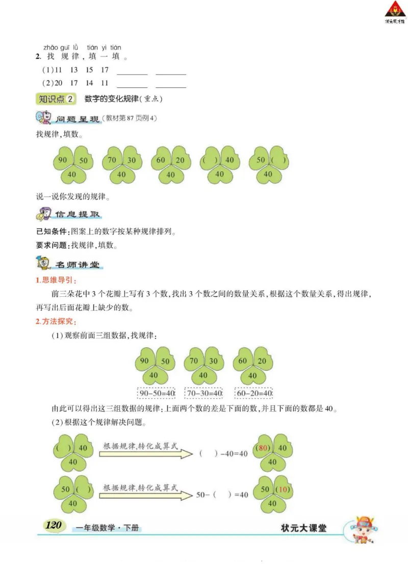 《状元大课堂》导学案-数学1年级下册（RJ）_一年级上下册资料_小学一年级学习资料-25年更新版_1-04、小学一年级数学下册_1-4-2、练习题、作业、试题、试卷_人教版_电子册