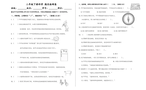 二下期末检测_二年级上下册资料_小学二年级学习资料-25年更新版_2-10、小学二年级科学下册_教科版_期末测试卷