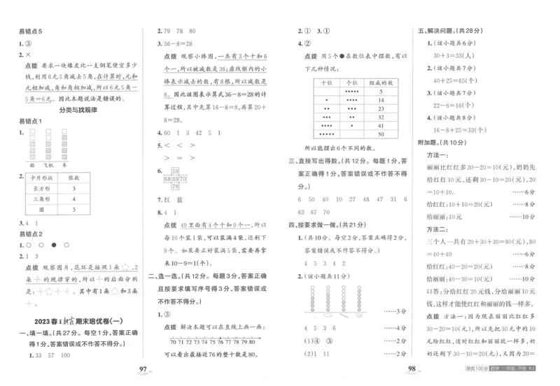 《王朝霞培优100分》单元AB卷-23版数学1年级下册（RJ）_一年级上下册资料_小学一年级学习资料-25年更新版_1-04、小学一年级数学下册_1-4-2、练习题、作业、试题、试卷_人教版_电子册