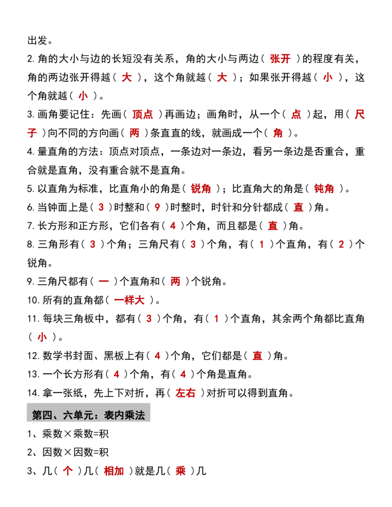 二年级上册数学必背公式大全_数学必背公式大全1-6年级