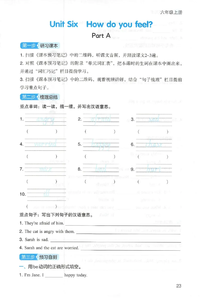 三步预习单英语六年级_25秋《一本预习笔记》语数外，人教，北师1-6上_25秋《一本预习笔记》英语人教pep3-6_六年级预习笔记英语人教_六年级英语