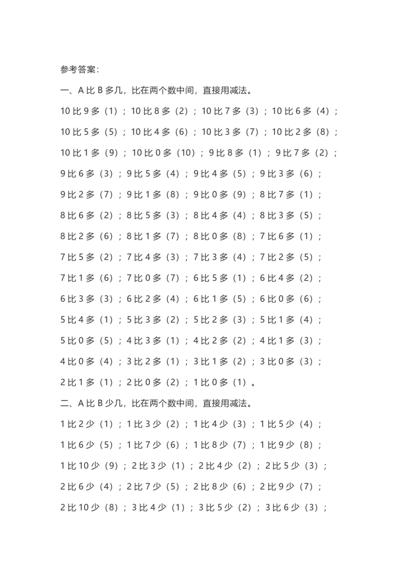 一（上）数学10以内的比多少专项练习，附答案_一年级上下册资料_小学一年级学习资料-25年更新版_1-03、小学一年级数学上册_通用_精品专项练习（通用版）