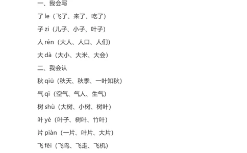 一（上）语文第1课《秋天》重点及主题归纳_一年级上下册资料_小学一年级学习资料-25年更新版_1-01、小学一年级语文上册_02、课时练习_语文一（上）每一课核心考点