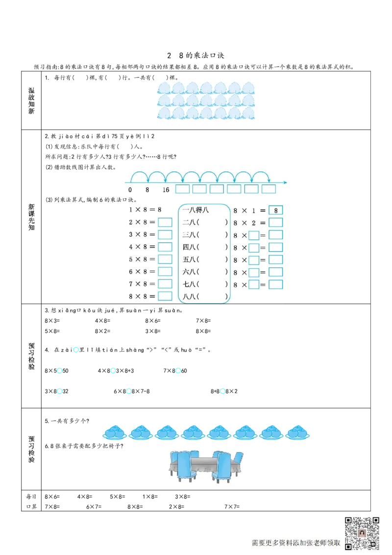 二年级上册数学预习单_满分资料专属_二年级上下册资料_二年级上册小红书同款资料_二年级