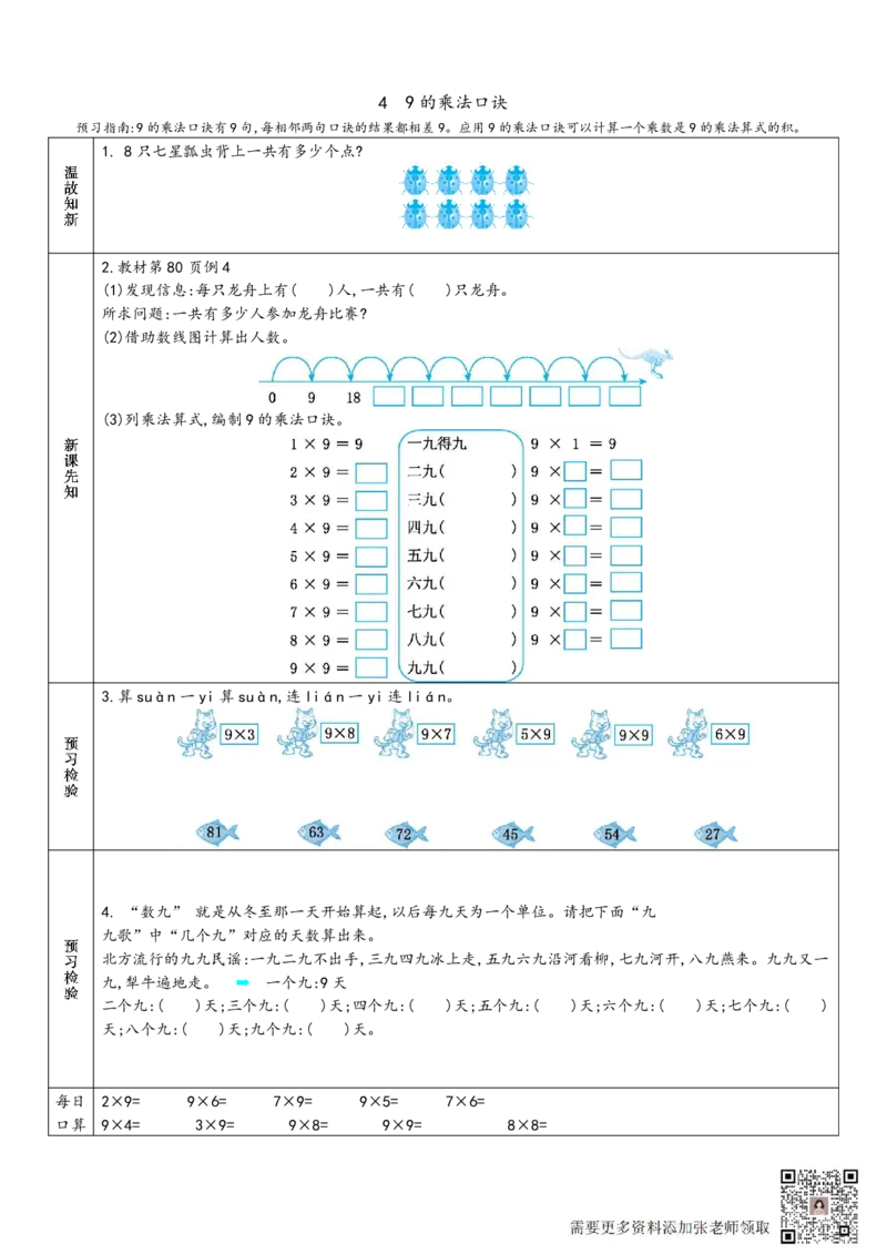 二年级上册数学预习单_满分资料专属_二年级上下册资料_二年级上册小红书同款资料_二年级