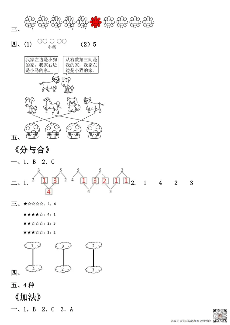 一年级数学上册学习单（第一单元）(1)_一年级上下册资料_一年级上册小红书同款资料_一年级上册资料