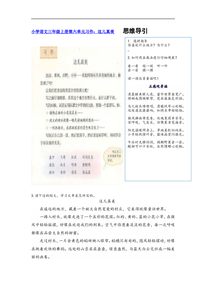 三年级第六单元这儿真美_三年级上下册资料_三年级上册小红书同款资料_三年级(1)