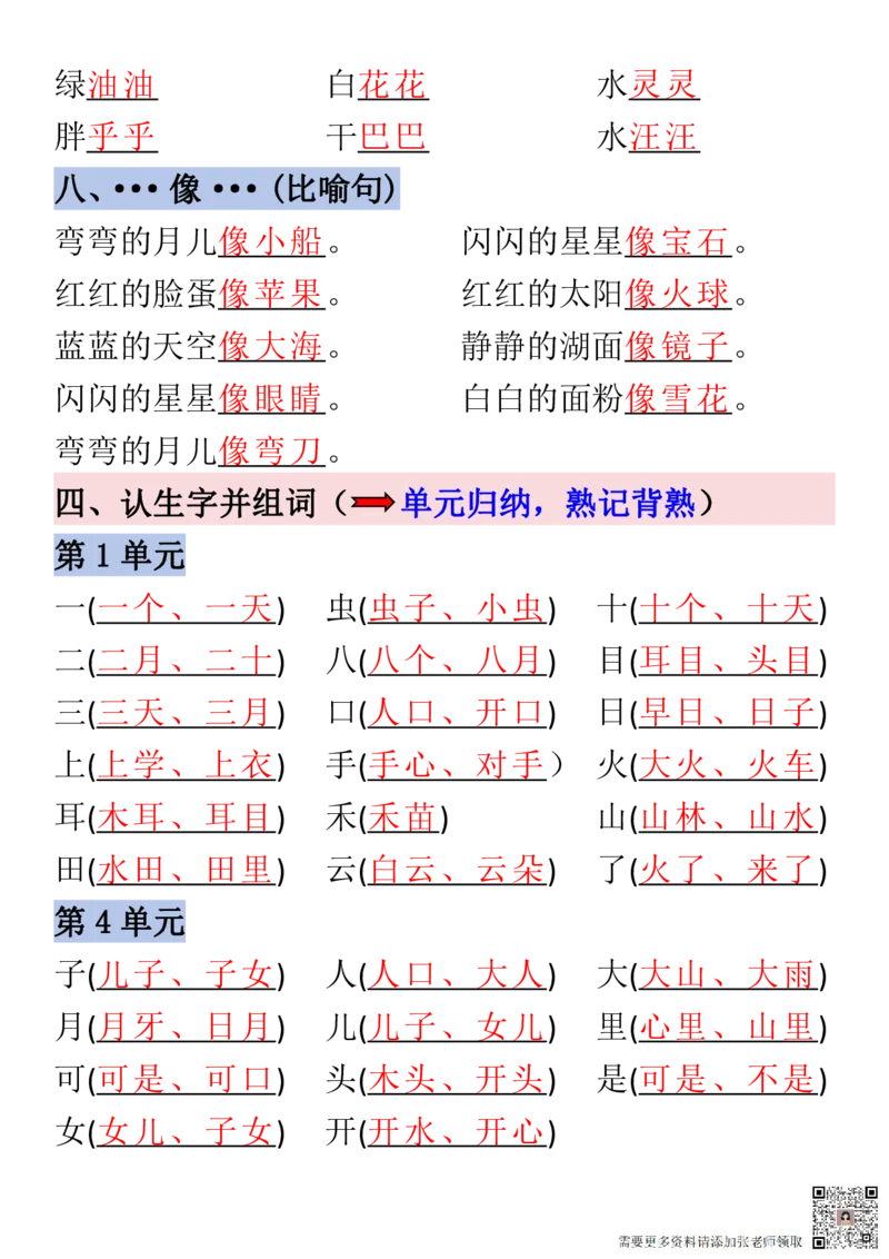 一年级上册语文全册重点预习_一年级上下册资料_一年级上册小红书同款资料_一年级上册资料
