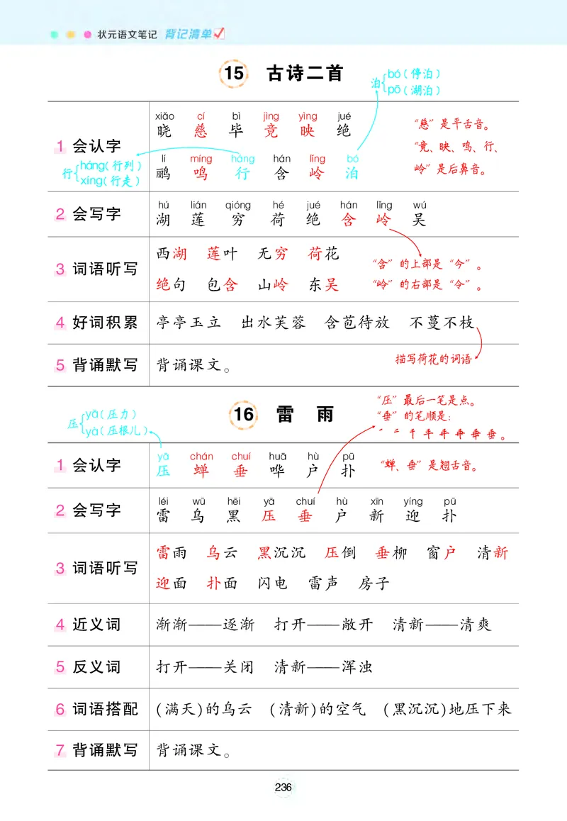 《状元语文笔记》（背记清单）语文2年级下册（RJ）_二年级上下册资料_小学二年级学习资料-25年更新版_2-02、小学二年级语文下册_2-2-2、练习题、作业、试题、试卷_电子册类