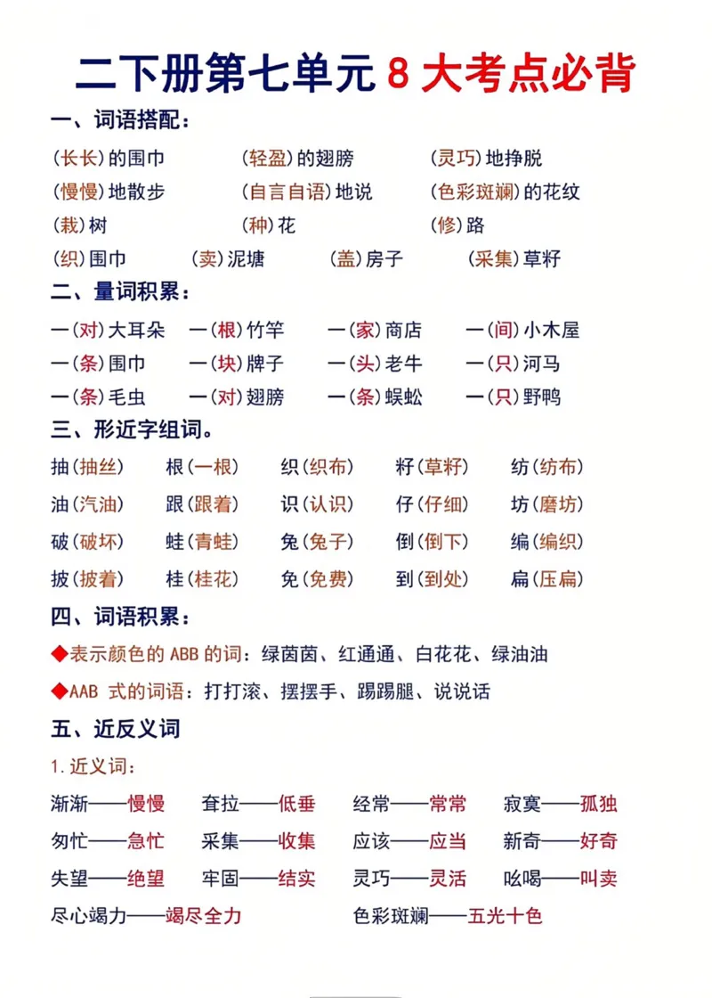 二年级下册语文1-8单元重点考点梳理(1)_二年级上下册资料_小学二年级学习资料-25年更新版_2-02、小学二年级语文下册_2-2-1、复习、知识点、归纳汇总_精品知识汇总