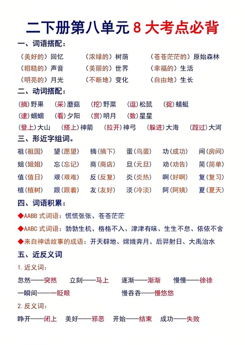 二年级下册语文1-8单元重点考点梳理(1)_二年级上下册资料_小学二年级学习资料-25年更新版_2-02、小学二年级语文下册_2-2-1、复习、知识点、归纳汇总_精品知识汇总