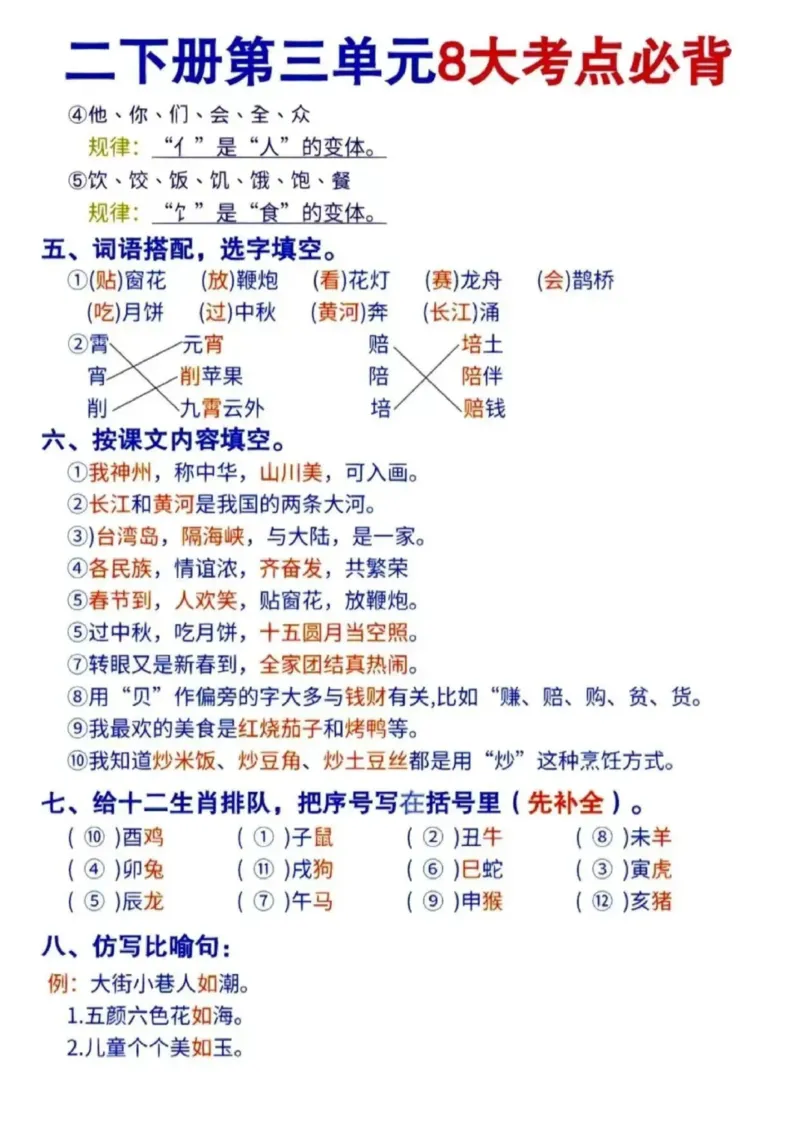 二年级下册语文1-8单元重点考点梳理(1)_二年级上下册资料_小学二年级学习资料-25年更新版_2-02、小学二年级语文下册_2-2-1、复习、知识点、归纳汇总_精品知识汇总