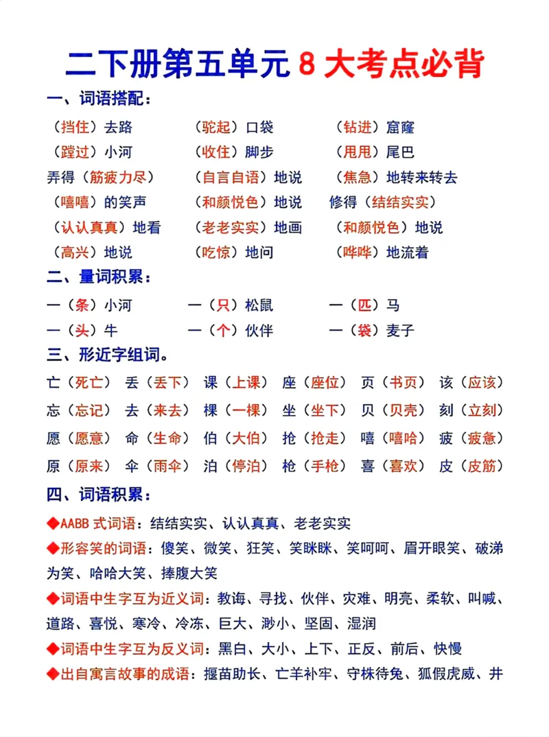 二年级下册语文1-8单元重点考点梳理(1)_二年级上下册资料_小学二年级学习资料-25年更新版_2-02、小学二年级语文下册_2-2-1、复习、知识点、归纳汇总_精品知识汇总