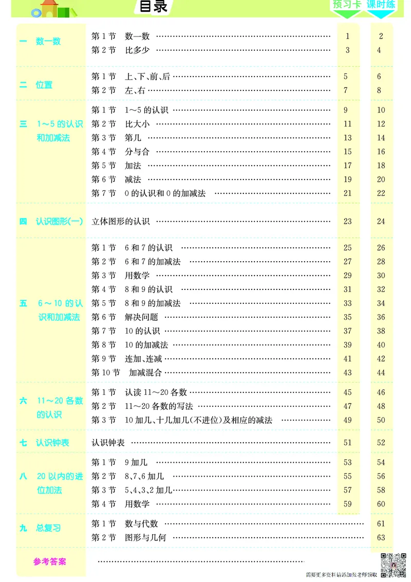 一（上）数学人教版预习《全册预习卡》RJ_一年级上下册资料_一年级上册小红书同款资料_一年级(1)