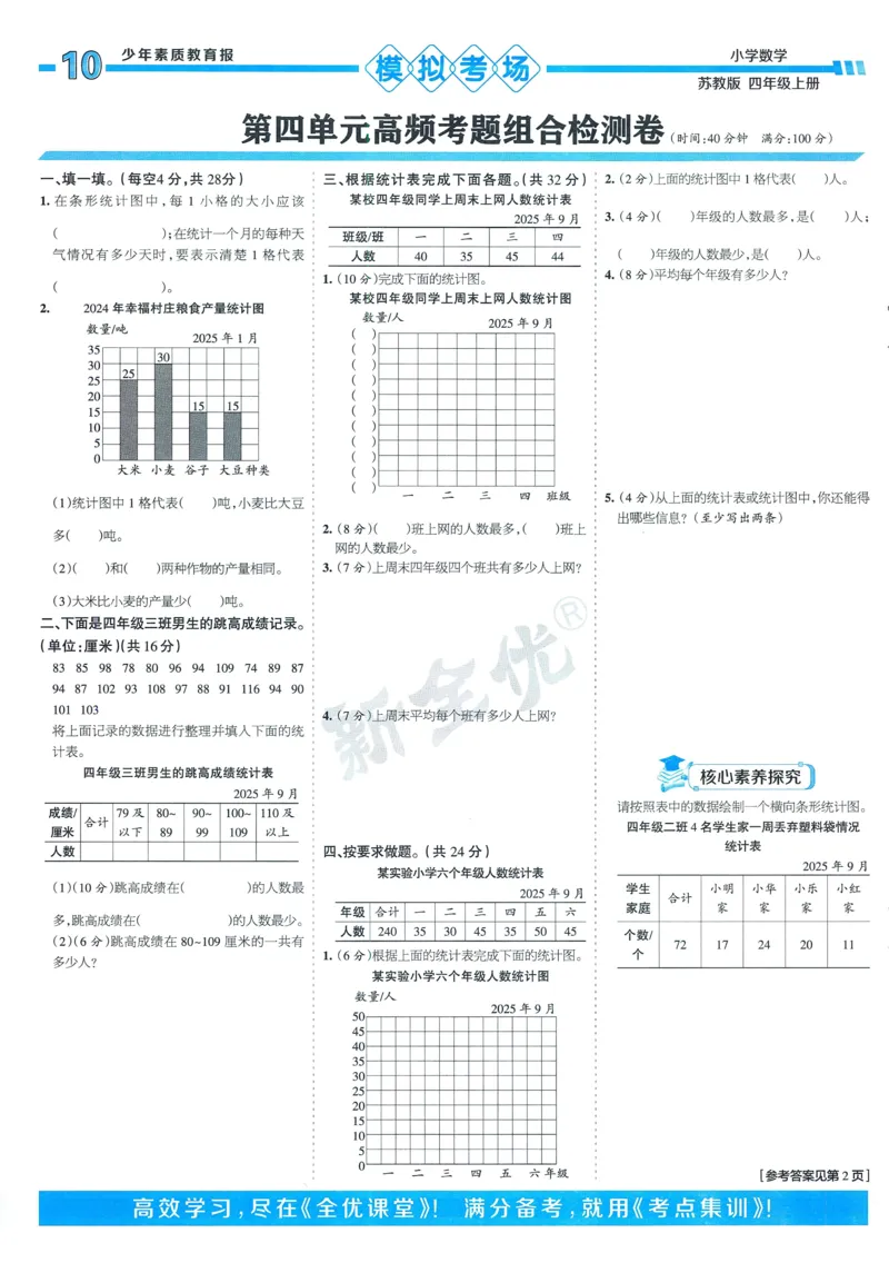25秋15天满分备考苏教数学4上_25秋小学语数英习题试卷_数学_苏教版