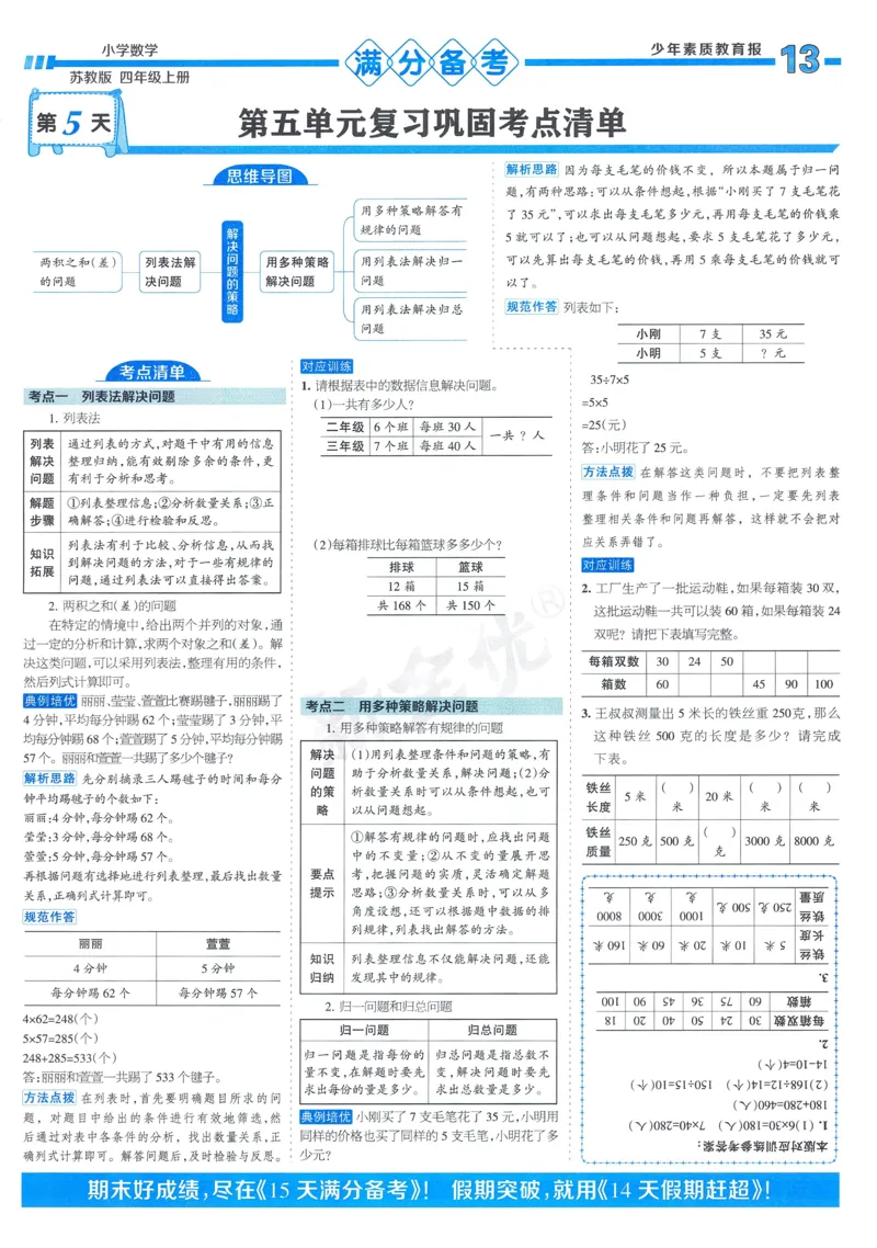 25秋15天满分备考苏教数学4上_25秋小学语数英习题试卷_数学_苏教版