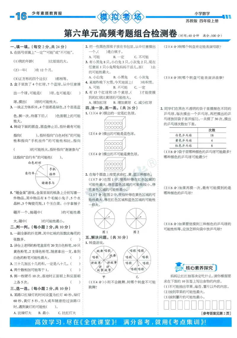 25秋15天满分备考苏教数学4上_25秋小学语数英习题试卷_数学_苏教版
