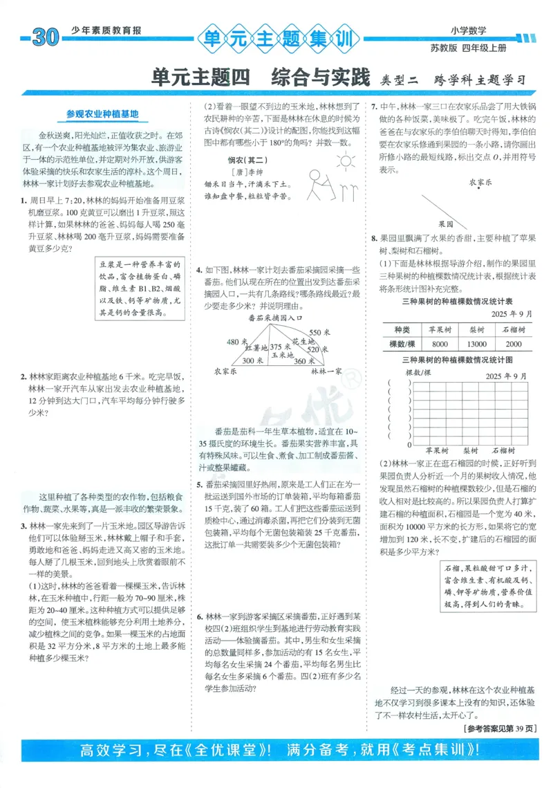 25秋15天满分备考苏教数学4上_25秋小学语数英习题试卷_数学_苏教版