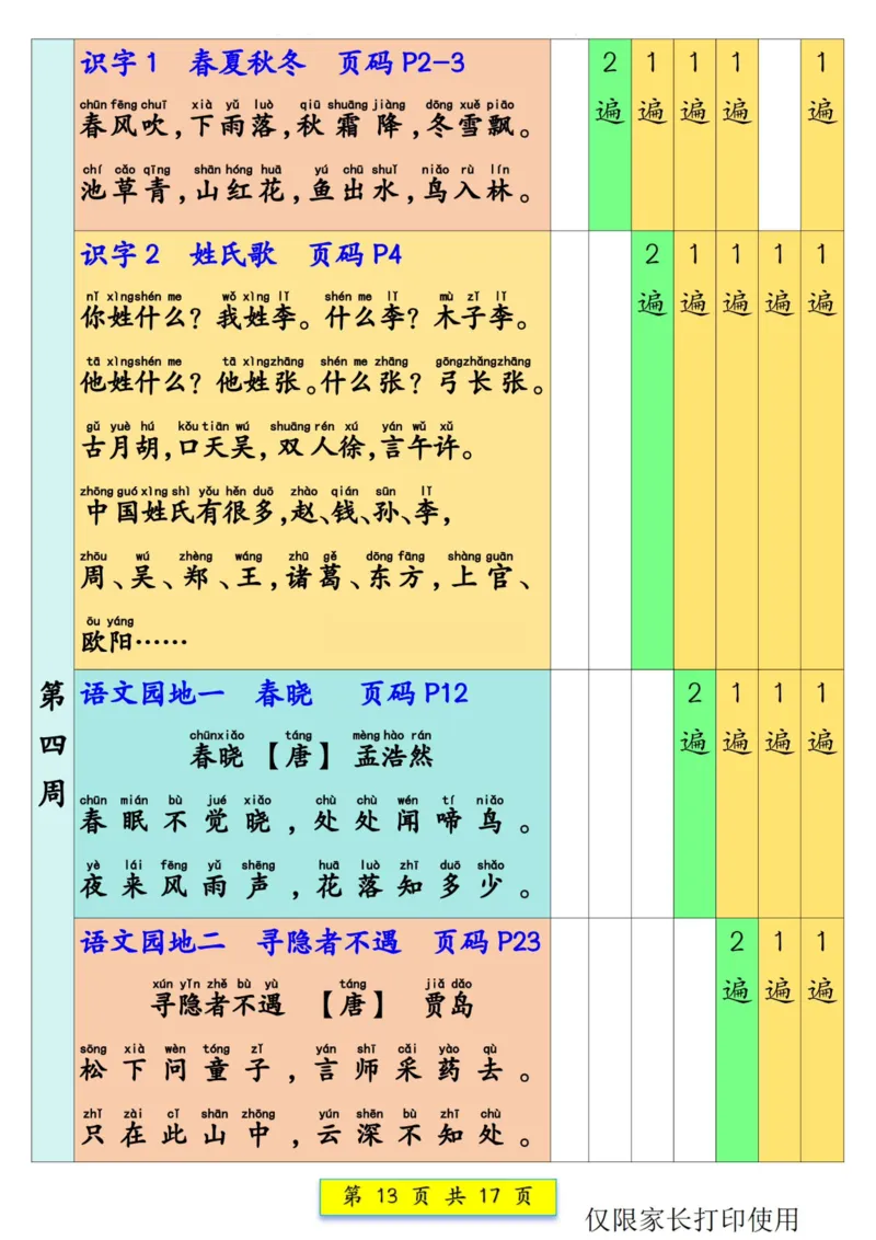 一（下）语文预习背诵：课文背诵337法+课文内容填空(1)_一年级上下册资料_一年级下册小红书同款资料_一下语文