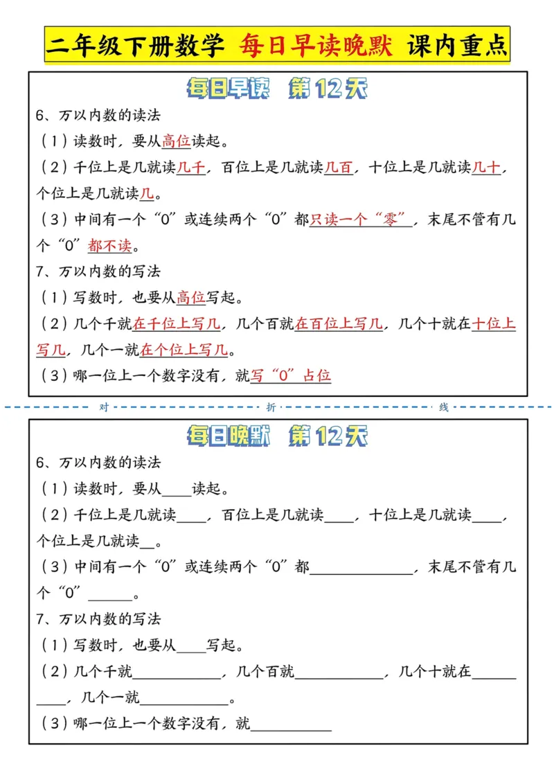 二年级下册数学重要知识点每日晨读晚默_二年级上下册资料_二年级下册小红书同款资料_二下数学