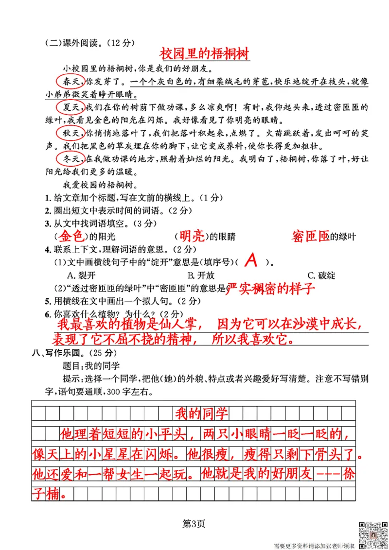 三年级语文上册第一次月考卷（假期)(1)_三年级上下册资料_三年级上册小红书同款资料_三年级(1)
