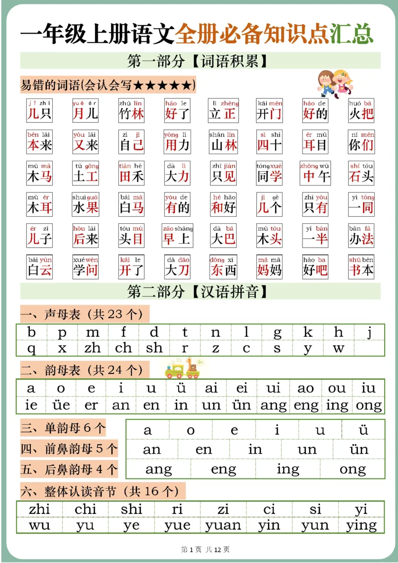 一年级上册语文全册知识点_一年级上下册资料_一年级上册小红书同款资料_语文