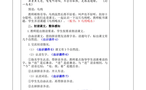 9乌鸦喝水优质版教案_25秋七彩课堂统编版语文一年级上册教学资源包_七彩课堂统编版语文一年级上册教案_优质版教案_第八单元