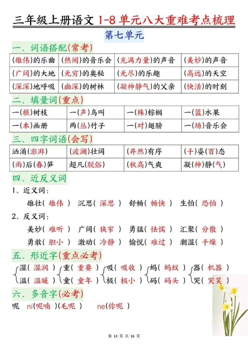 三年级语文课文整理汇总开学反超_三年级上下册资料_三年级下册小红书同款资料_三下语文