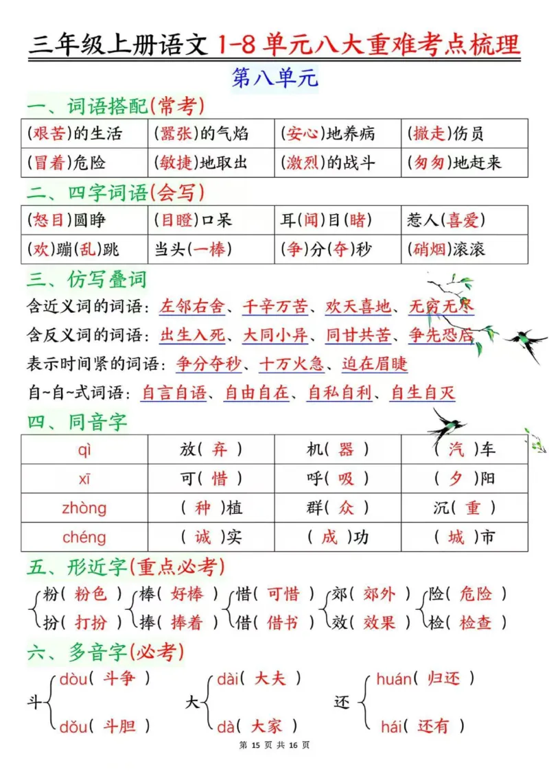 三年级语文课文整理汇总开学反超_三年级上下册资料_三年级下册小红书同款资料_三下语文