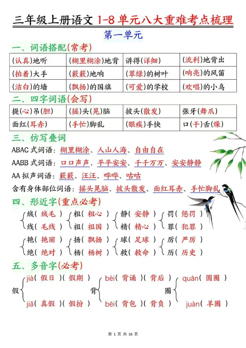 三年级语文课文整理汇总开学反超_三年级上下册资料_三年级下册小红书同款资料_三下语文