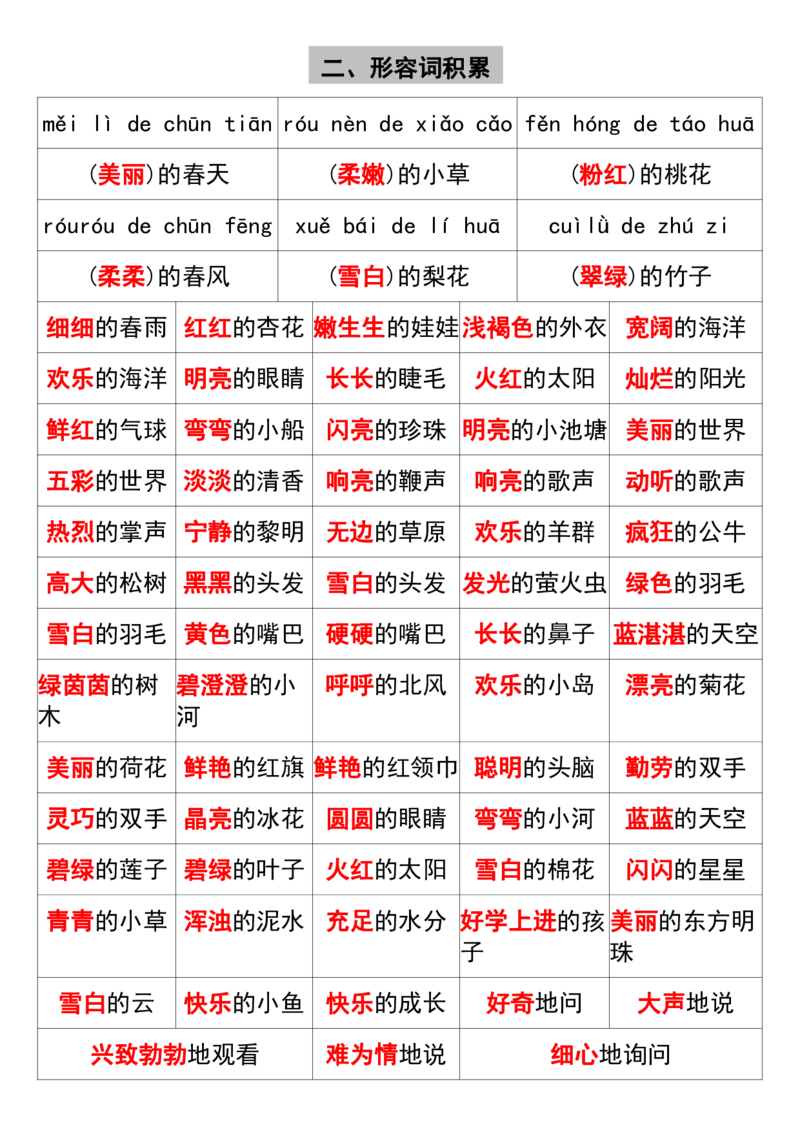 二年级下册语文1-8单元重点词语汇总_二年级上下册资料_小学二年级学习资料-25年更新版_2-02、小学二年级语文下册_2-2-2、练习题、作业、试题、试卷_专项练习