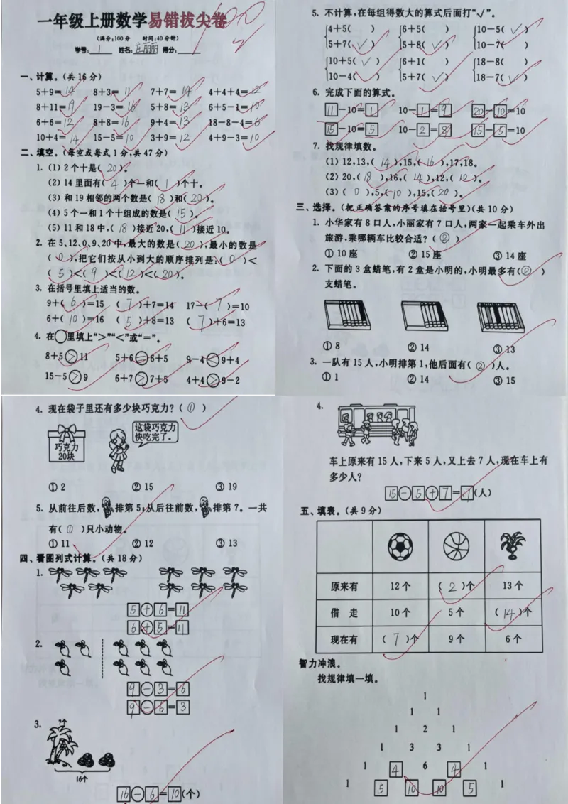 一年级上册数学易错题(1)_一年级上下册资料_一年级上册小红书同款资料_数学