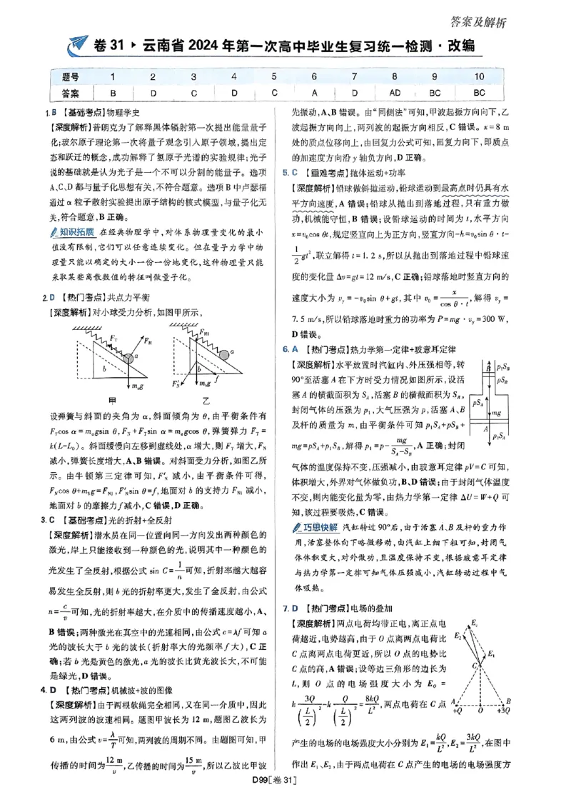 2025高考必刷卷42套物理答案解析册_2025高中教辅（后续还会更新新习题试卷）_《2025高考必刷卷》_物理