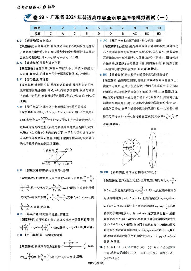 2025高考必刷卷42套物理答案解析册_2025高中教辅（后续还会更新新习题试卷）_《2025高考必刷卷》_物理