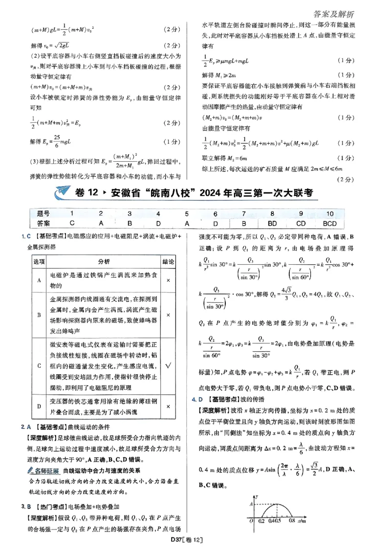 2025高考必刷卷42套物理答案解析册_2025高中教辅（后续还会更新新习题试卷）_《2025高考必刷卷》_物理