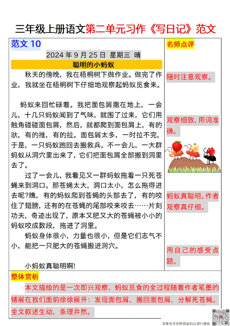 三年级上册语文第二单元习作《写日记》范文_三年级上下册资料_三年级上册小红书同款资料_三年级(1)