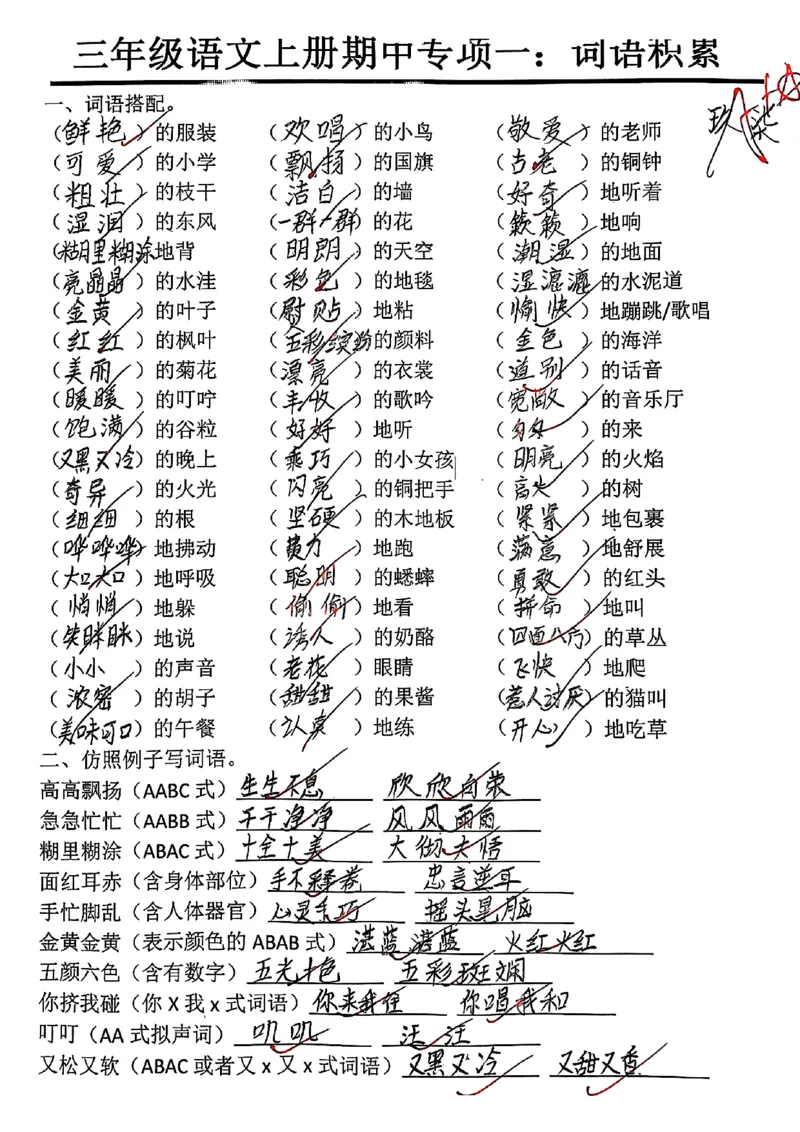 三上语文期中复习五大考点专项训练_三年级上下册资料_三年级上册小红书同款资料_语文