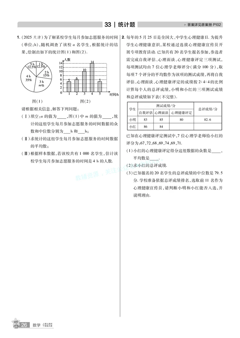 2026《中考数学45套》湖北题型速练小卷答案_2026《中考》数学、英语、物理+化学安徽、河北、河南、山西、辽宁、湖北_2026《中考数学45套》全国地方版_答案版