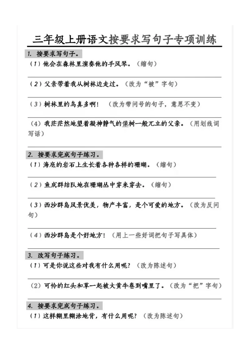 三上语文句子仿写专项练习_三年级上下册资料_三年级下册小红书同款资料_三下语文